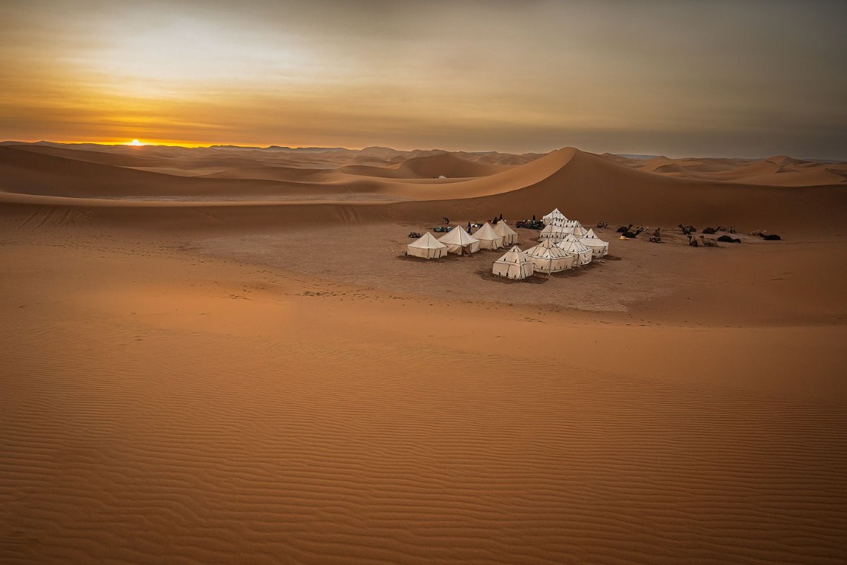 Panoramic view of dunes in M'Hamid El Ghizlane Zagora region Morocco