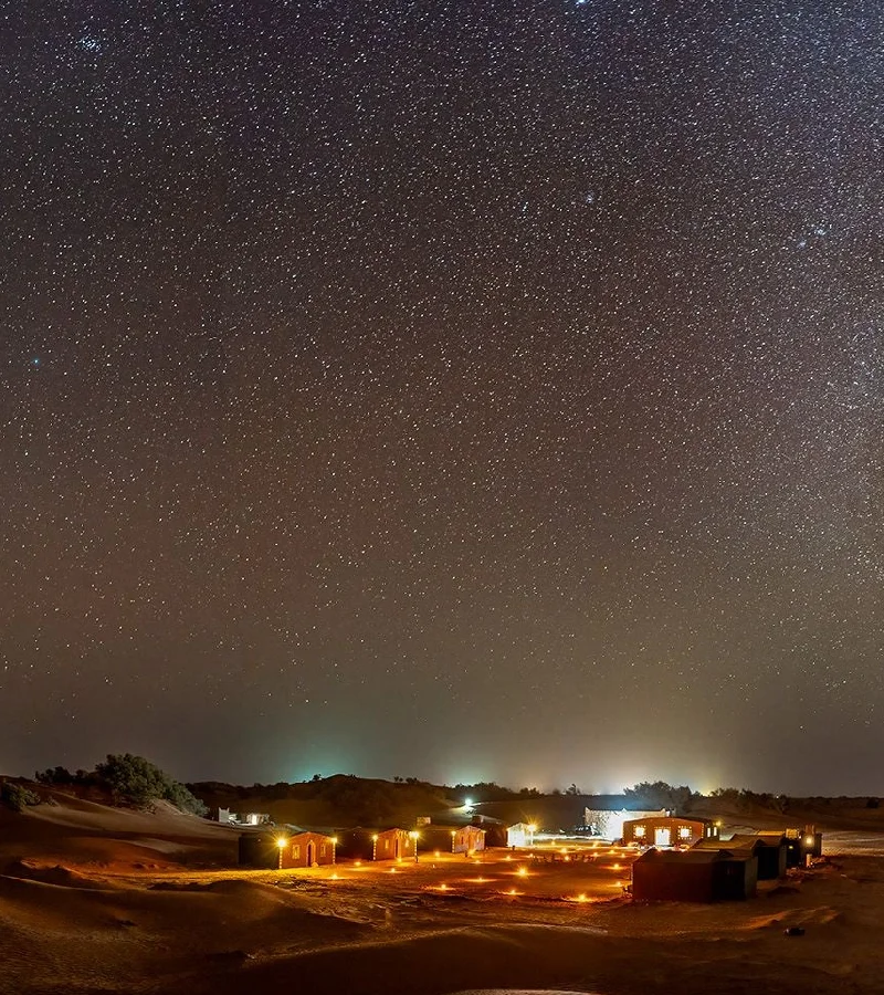 Luxury desert camp at night under the stars M'Hamid Morocco