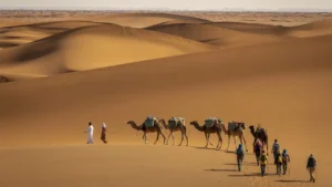 Sahara Desert trekking in M'Hamid Morocco with camel caravan