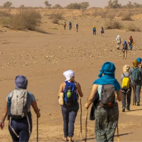 Sahara walking tour across dunes in Morocco
