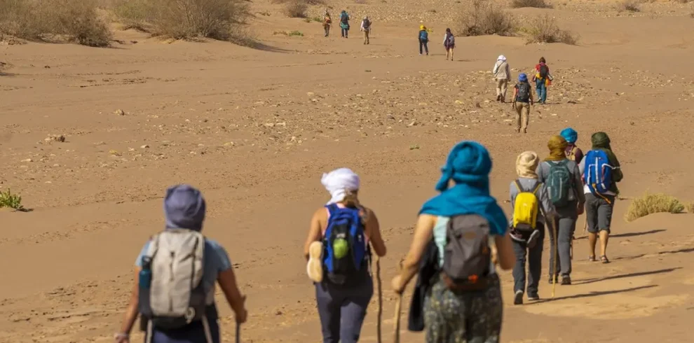 Sahara walking tour across dunes in Morocco